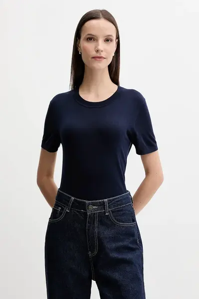 Hedvábné tričko United Colors of Benetton tmavomodrá barva, 1ZRED10BK