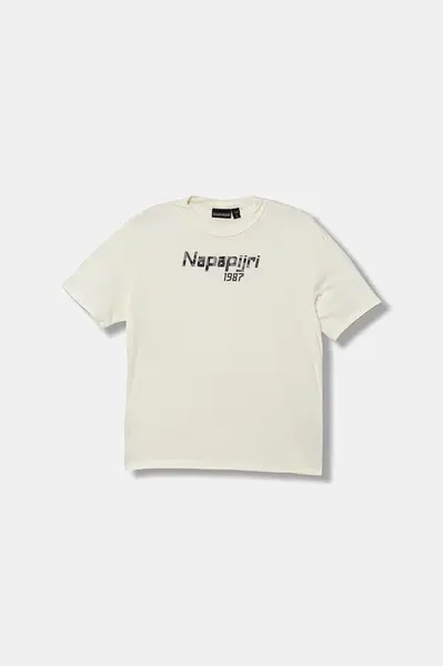 Dětské bavlněné tričko Napapijri S-PRIMIERO béžová barva, s potiskem, NP0A88ZY2061