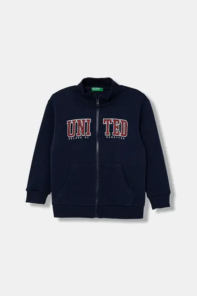 Dětská bavlněná mikina United Colors of Benetton tmavomodrá barva, s potiskem, 3J70G5033