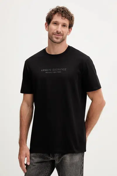 Bavlněné tričko Armani Exchange pánské, černá barva, s potiskem, XM001280 AF10361