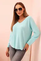 Kesi Włoski Dámský svetr s viskózou a výstřihem do V mátový