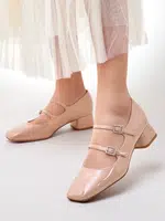 Resti Patent leather women’s pumps on a block heel with straps Vible