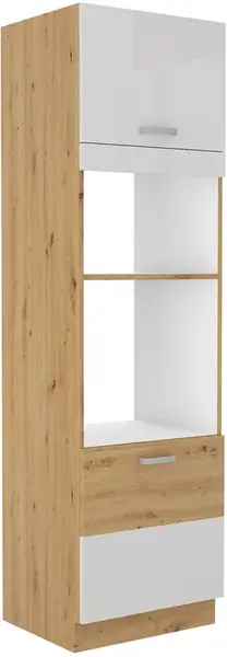 Vysoká skříňka pro vestavnou a mikrovlnou troubu Artisan 60 DPM-210 2F Barva korpusu: Dub artisan, Barva dvířek: Bílý lesk