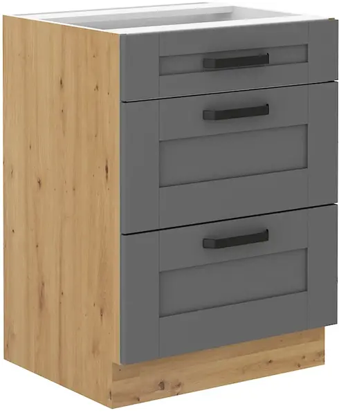 Spodní skříňka Luna 60 D 3S BB - Premium Box Barva korpusu: Dub artisan, Barva dvířek: Dust Grey