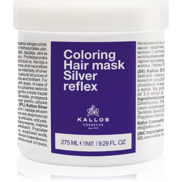 Kallos Coloring Hair Mask Silver Reflex maska na vlasy neutralizující žluté tóny 275 ml