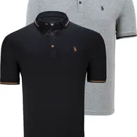 DVOJITÝ SET T8586 DEWBERRY PÁNSKÉ TRIČKO-ČERNO-ŠEDÉ