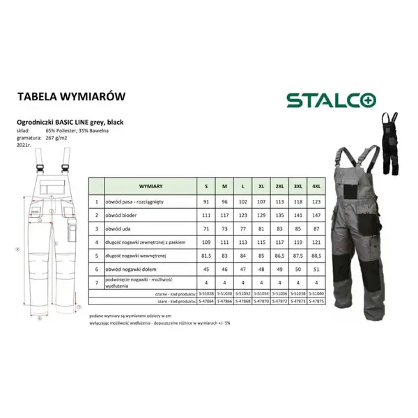 Kalhoty montérkové lacl BASIC LINE, černé, L/52, STALCO