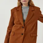 Happiness İstanbul Women's Tan Premium Suede Blazer Jacket