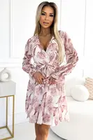 Šifonové šaty s výstřihem, volánky a páskem Numoco