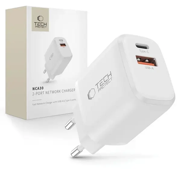 Tech-Protect NCA30 sieťová nabíjačka 30W PD QC, biela