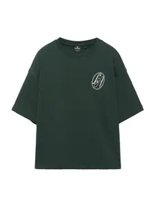Pull&Bear Tričko 'LOS ANGELES'  zlatá žltá / tmavozelená