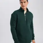DEFACTO Comfort Regular Fit Casual Pattern Stand Collar Zippered Thick Basic Plain Sweatshirt