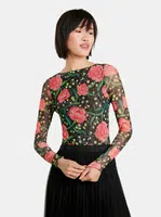 Růžovo-černé dámské květované body Desigual Sally - Dámské