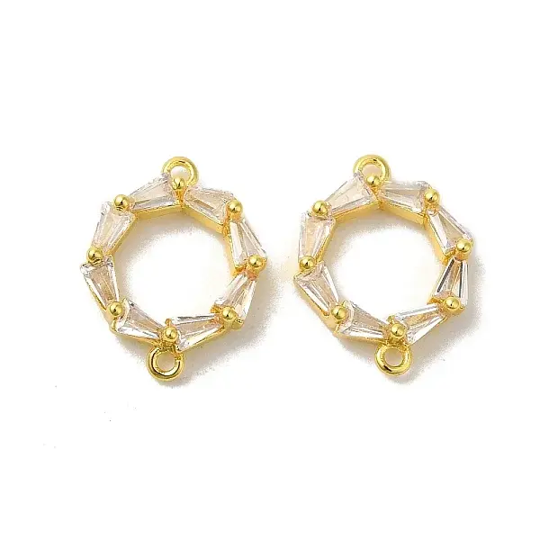 Rack Plating Brass Pave Clear Cubic Zirconia Ring Connector Charms