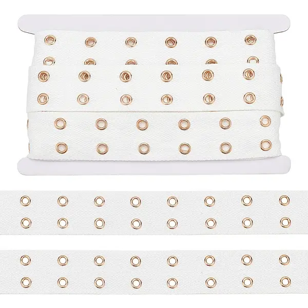8 Yards Polyester Ribbon with 2-Row Golden Tone Alloy Eyelets