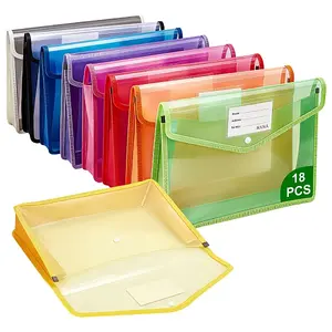 18Pcs 9 Colors Rectangle PP Plastic File Pockets