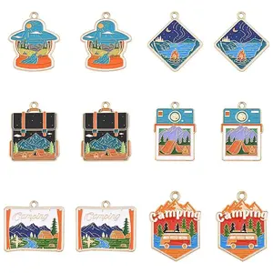 12Pcs 6 Styles Alloy Enamel Pendants