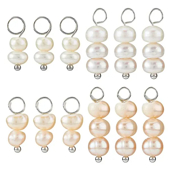 12Pcs 4 Styles Natural Pearl Two Sides Polished Charms