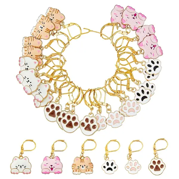 24Pcs 6 Styles Alloy Enamel Pendant Locking Stitch Markers