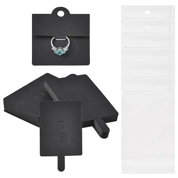 50Pcs Rectangle Foldable Paper Jewelry Display Cards for Rings