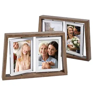 2Pcs Wood with Glass Double Rotatable Photo Frame Stand