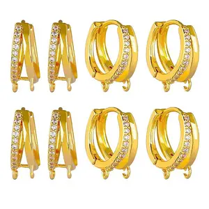 10Pcs Brass Micro Pave Clear Cubic Zirconia Hoop Earring Findings