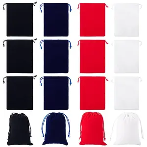 20Pcs 4 Colors Flocking Drawstring Bags