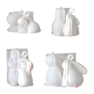 4 Pcs 4 Styles 3D Rabbit Candle Silicone Molds