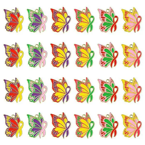 30Pcs 6 Colors Alloy Enamel Pendants