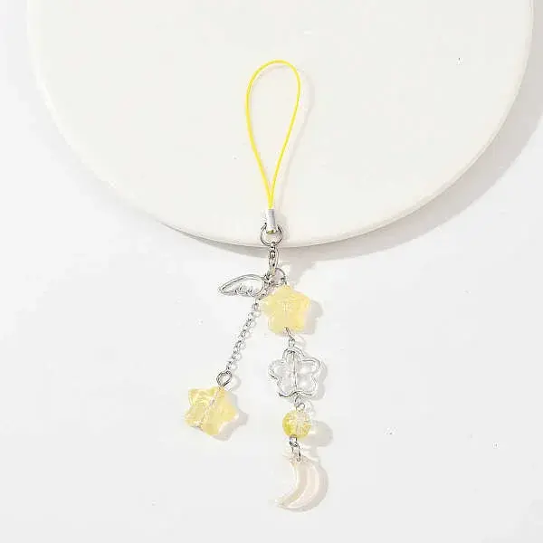 Alloy Wing with Glass Moon & Star Mobile Straps