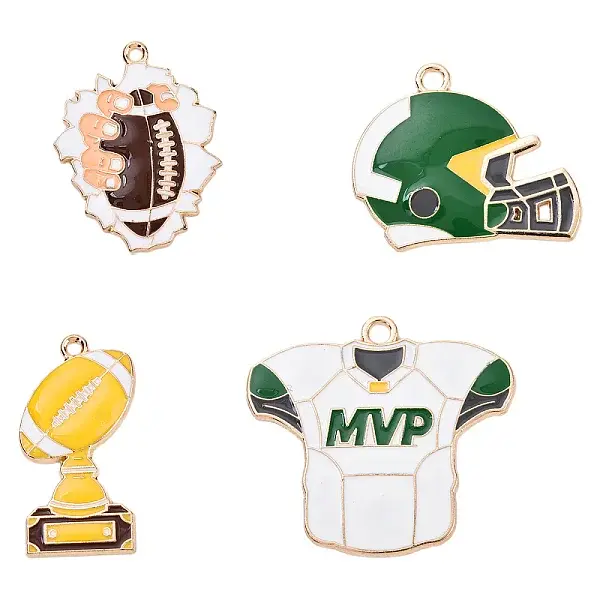 8Pcs 4 Styles Rugby Theme Alloy Enamel Pendants