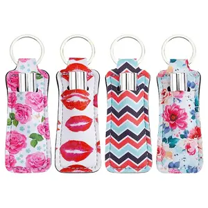 4Pcs 4 Styles Rectangle Neoprene Printed Lipstick Case Holder