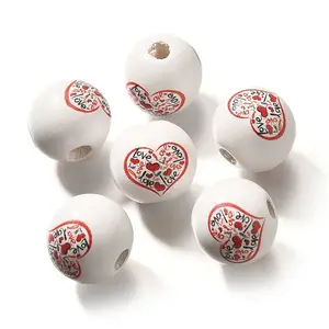 Valentine's Day Element Printed Wood Beads