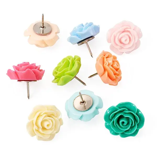 9Pcs 9 Colors Resin Flower Drawing Pins