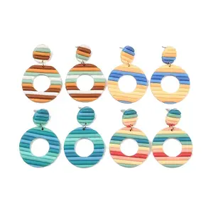 4 Pairs 4 Colors Polymer Clay Donut Dangle Stud Earrings with Iron Pins