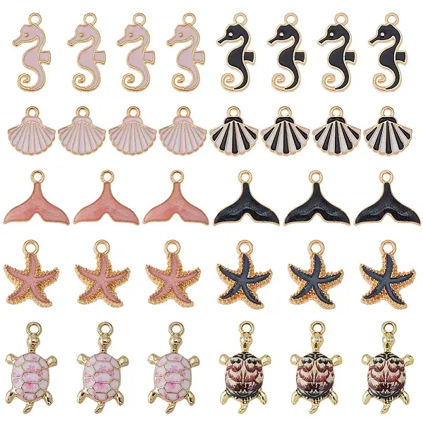 40Pcs 10 Styles Alloy Enamel Pendants