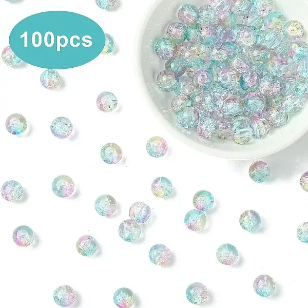 100Pcs Transparent Crackle Glass Bead Strands