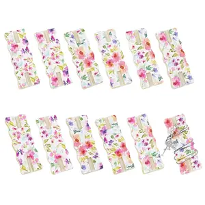 12Pcs Flower Printed Polyester Necklace Anti-Winding Display Cards