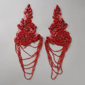 Flower Glass Rhinestone & Beaded Computerized Embroidery Sew on Ornament Accessories