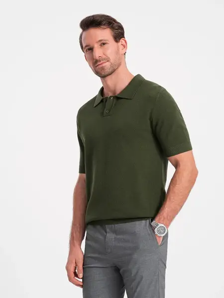 Ombre Men's cotton structured knit polo shirt - olive