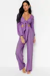 Trendyol Lilac Woven Tied Blouse Trousers Beach Set
