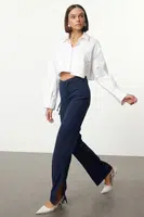 Trendyol Navy Blue V Waist Detailed Woven Fabric Trousers