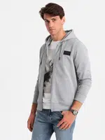 Ombre Men's unbuttoned sweatshirt with hood and patch - grey