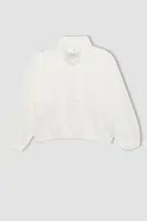 DEFACTO Girl Oversize Wide Pattern Polo Collar Buttoned Sweatshirt