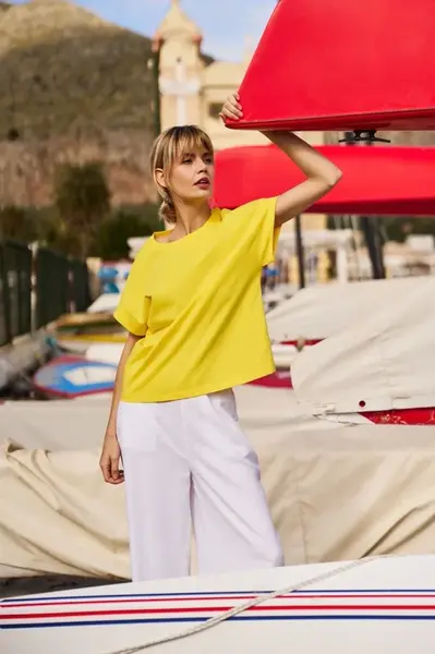 Marisse Yellow Cotton T-Shirt