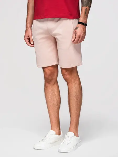 Ombre Men's knit shorts with drawstring and pockets - powder pink