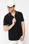 Trendyol Černé Regular / Regular Fit Zip Detailní Polo Neck tričko