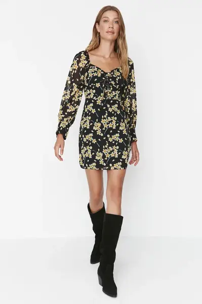 Trendyol Multi Color Tie Detailní tkané šaty s podšívkou