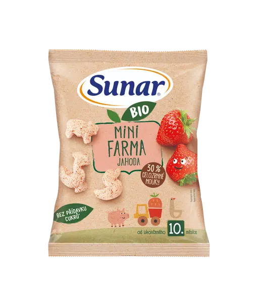SUNAR BIO dětské křupky mini farma jahoda 10m+, 18 g