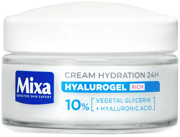 MIXA Hyalurogel rich intenzivní hydratační pleťový krém pro citlivou, suchou a dehydratovanou pleť 50 ml